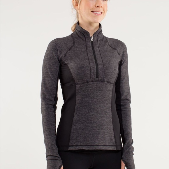 Lululemon Run Switch Back 1/2 Zip Reversible Pullover Black Wee Stripe